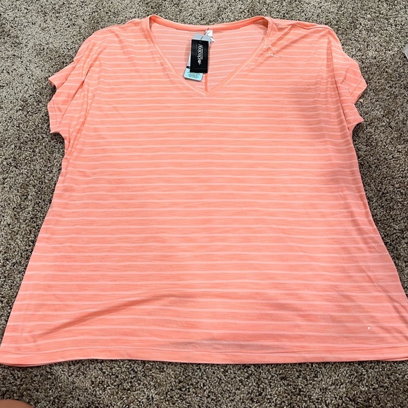 Ideology Women's V-Neck Short Sleeve, Shadow Stripe T-Shirt, Peachberry - Picture 2 of 2